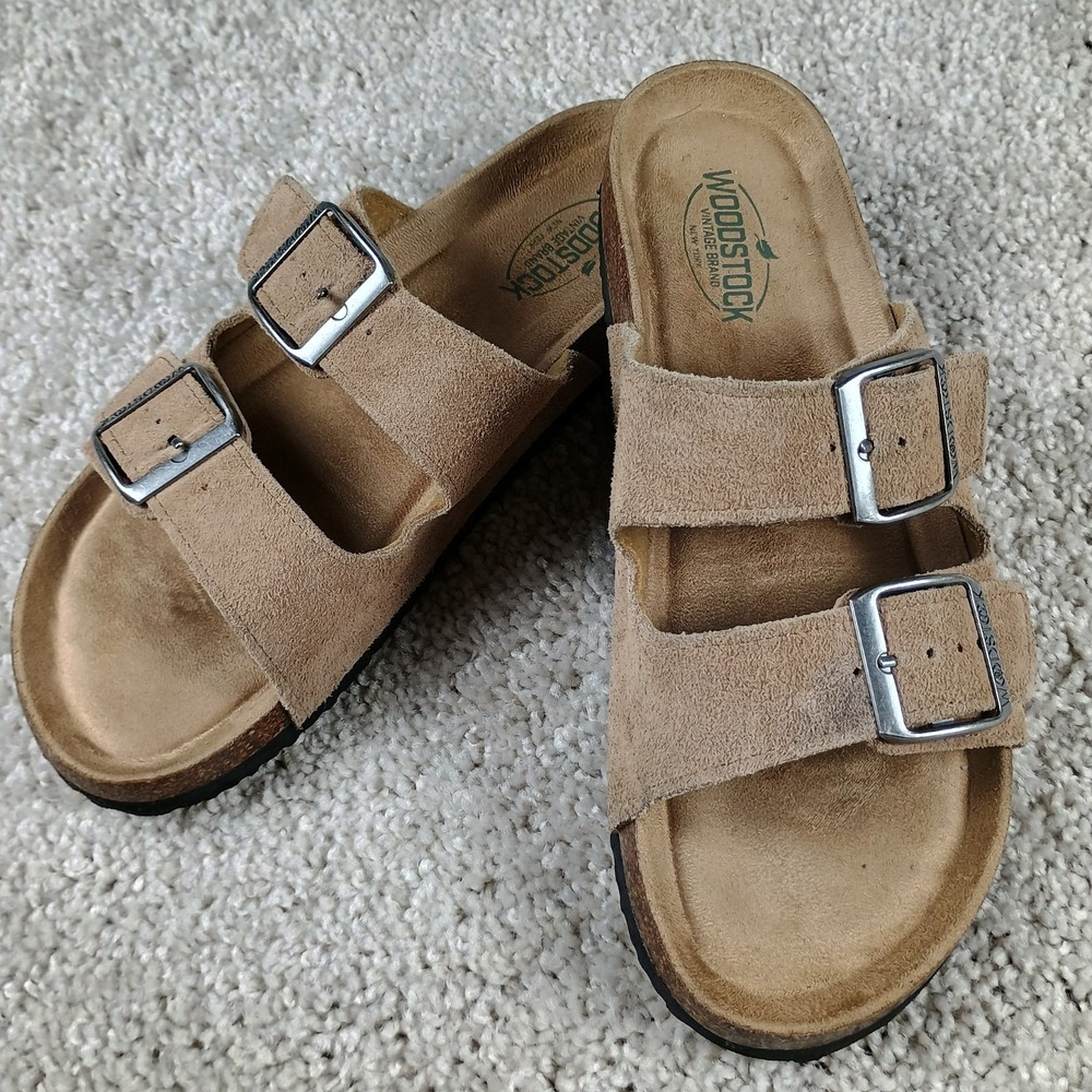 Woodstock Vintage Brand Bert Men's Sandals Size 7 Brown Leather Suede Slide Cork